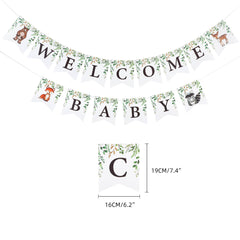 Woodland Baby Shower Banner Kit, Welcome Baby Woodland Baby Shower Banner with Woodland Animals, Paper Rosettes, Fox Cutouts