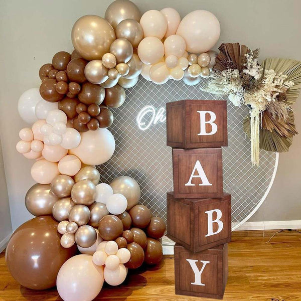 Wood Grain Brow Baby Shower Box Baby Balloon Boxes Party