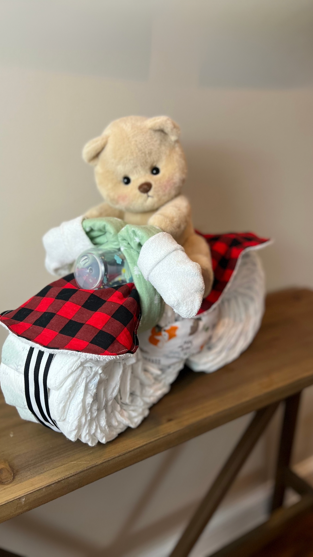 Gingham Motorcycle Diaper Cake