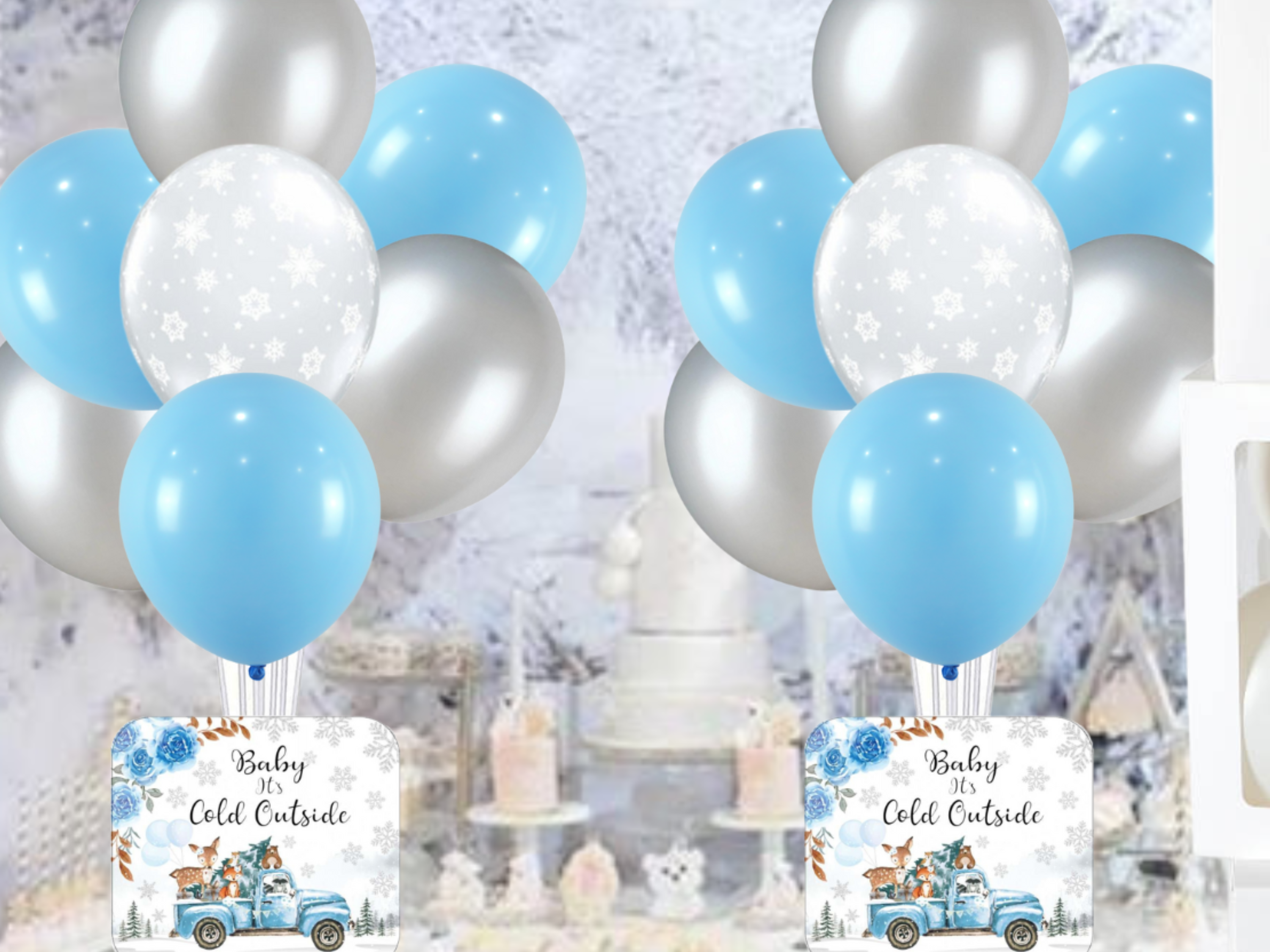 Baby It's Cold Outside Balloon Centerpieces, Baby It's Cold Outside Baby Shower for Boys, Woodland Winter Baby Shower