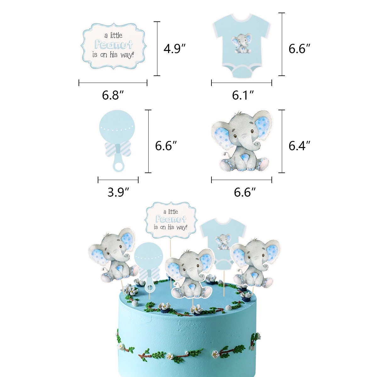 Elephant Baby Shower in Blue and Gray Party Kit, Elephant Baby Shower for Boy Complete Kit, Boy Baby Shower in Blue and Gray