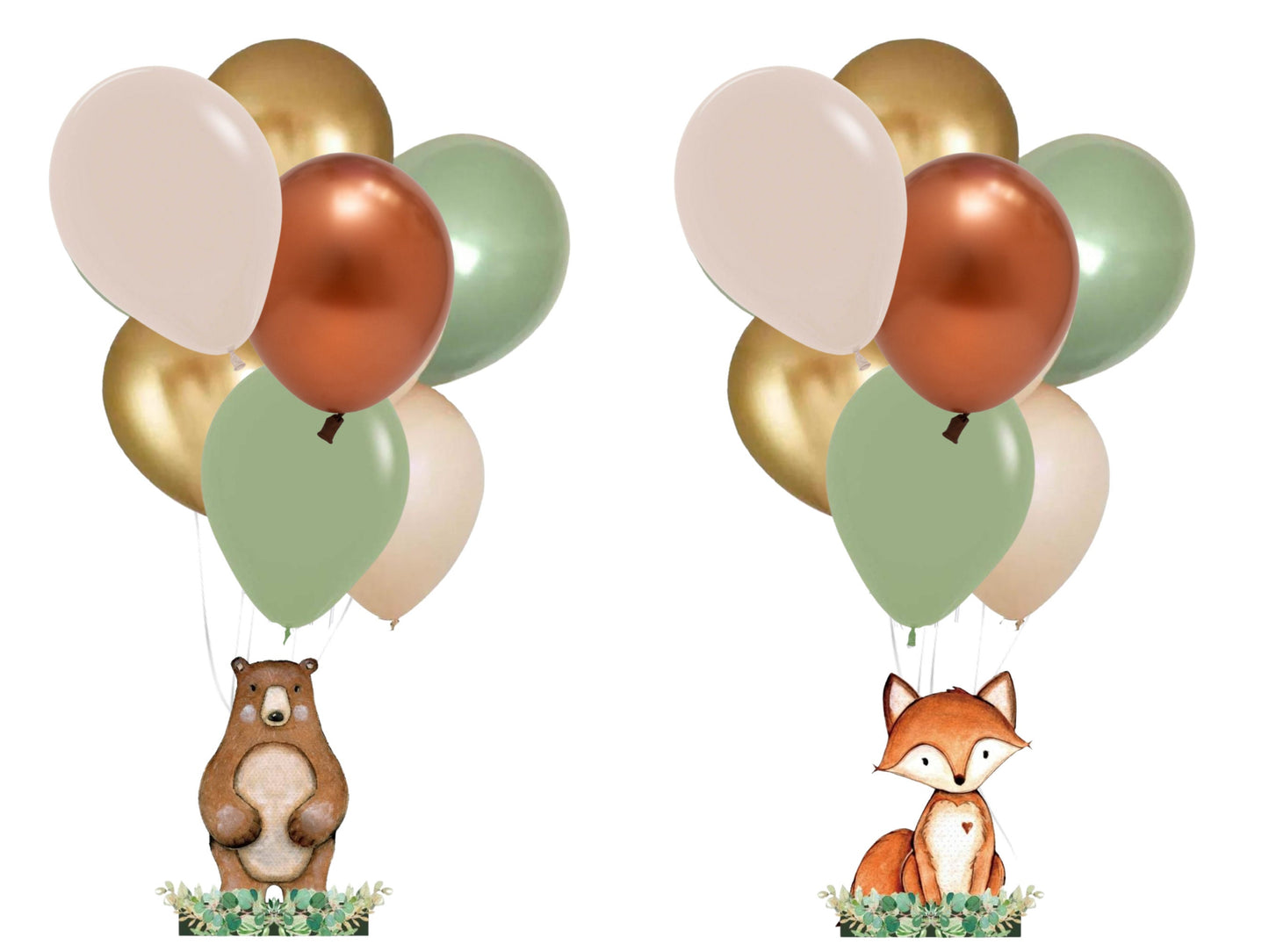 Woodland Baby Shower Diaper Cake Kit and Set of Two Balloon Centerpieces, Fox and Bear Balloon Centerpieces, Woodland Animals Diaper Cake