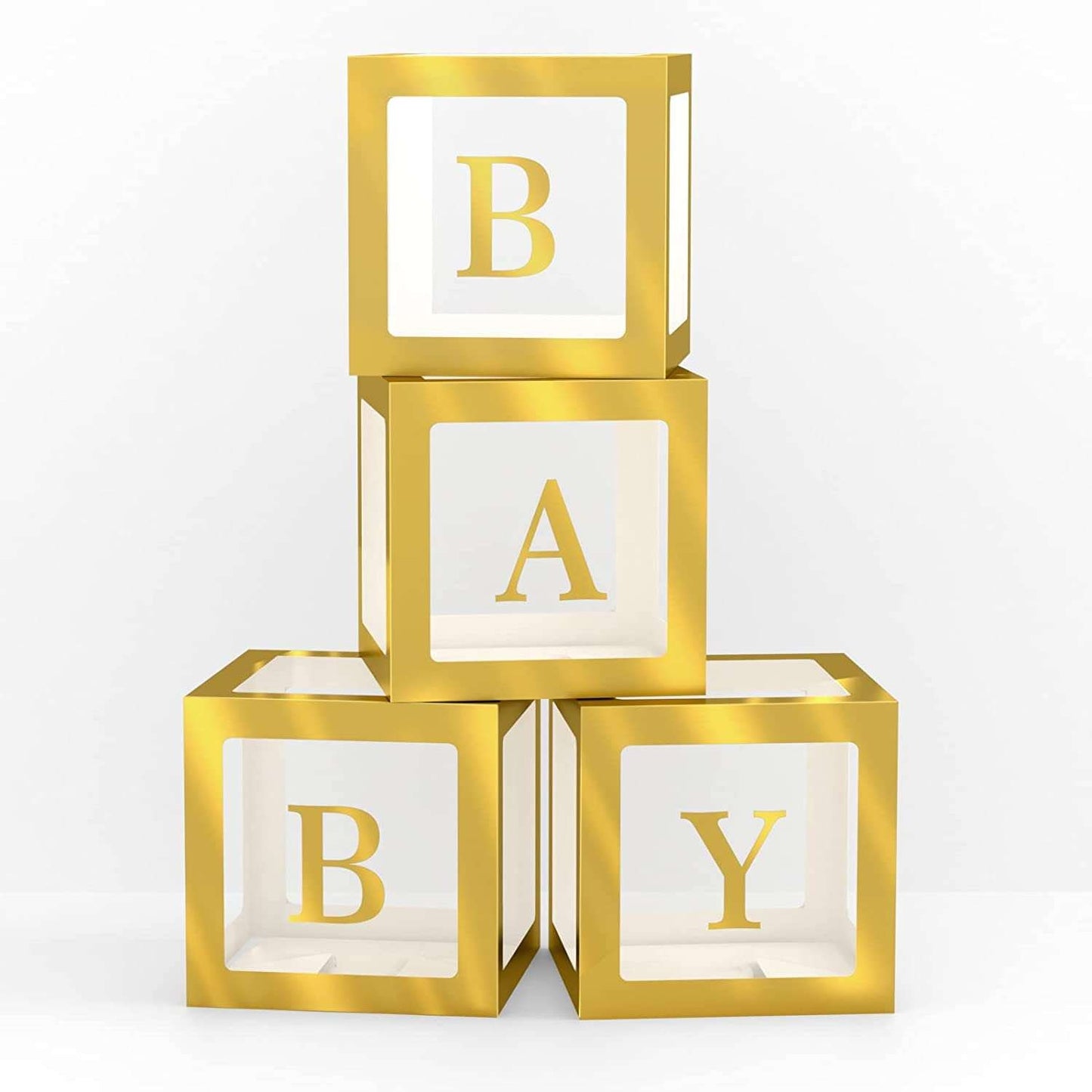 Gold Trim Translucent Baby Block Boxes, Baby Block Boxes, Baby Shower Blocks in Gold, Clear BABY Boxes with letters, Baby Shower Photo Props