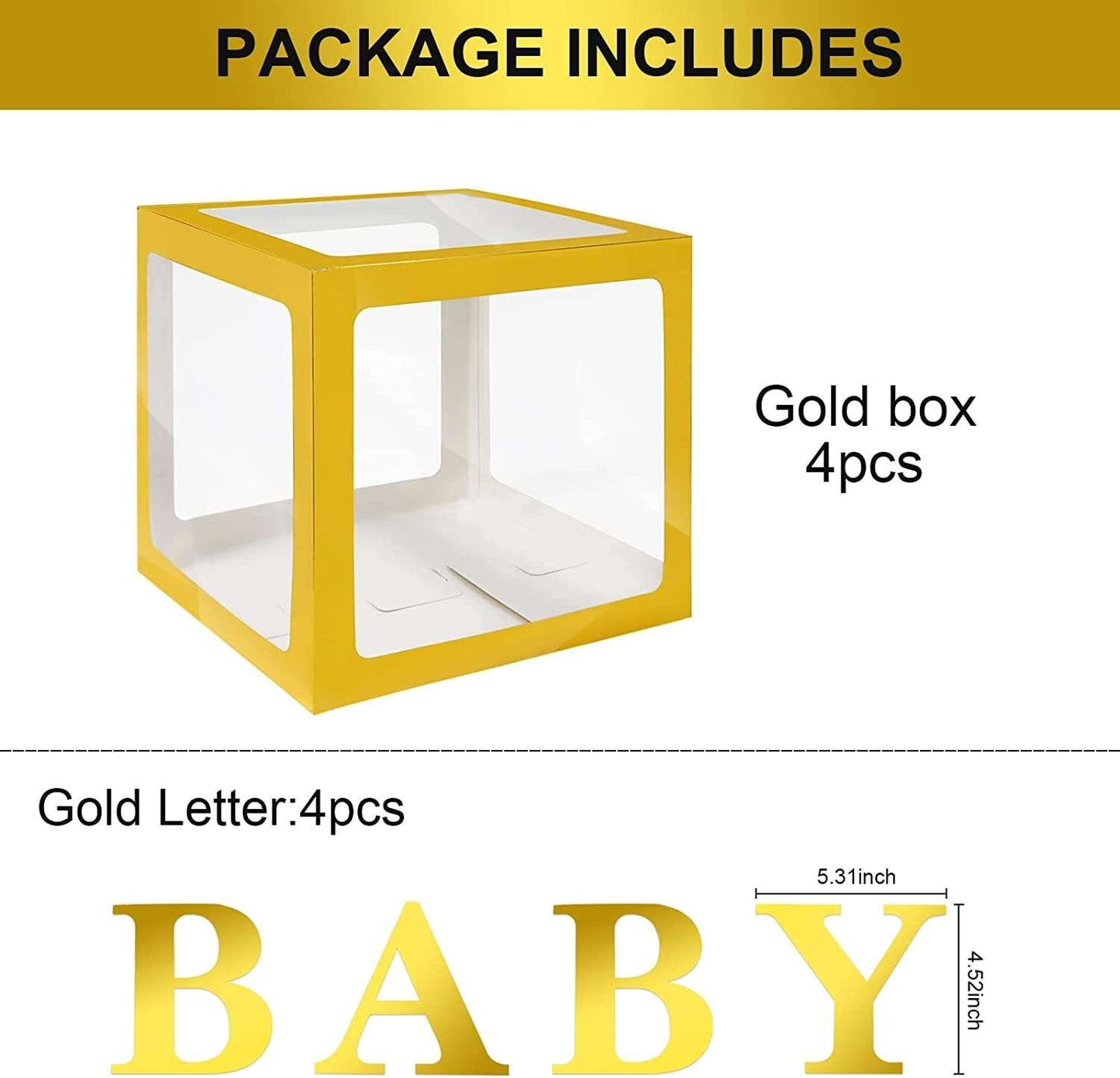 Gold Trim Translucent Baby Block Boxes, Baby Block Boxes, Baby Shower Blocks in Gold, Clear BABY Boxes with letters, Baby Shower Photo Props