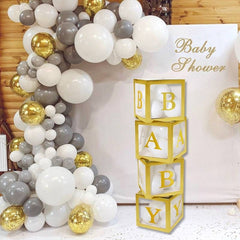 Gold Trim Translucent Baby Block Boxes, Baby Block Boxes, Baby Shower Blocks in Gold, Clear BABY Boxes with letters, Baby Shower Photo Props