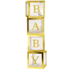 Gold Trim Translucent Baby Block Boxes, Baby Block Boxes, Baby Shower Blocks in Gold, Clear BABY Boxes with letters, Baby Shower Photo Props