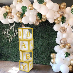 Gold Trim Translucent Baby Block Boxes, Baby Block Boxes, Baby Shower Blocks in Gold, Clear BABY Boxes with letters, Baby Shower Photo Props