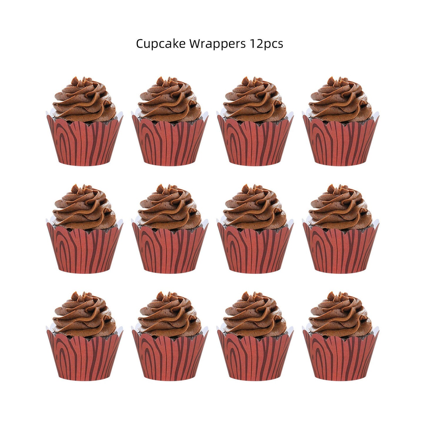 Wood Grain Cupcake Wrappers Set of 12, Woodland Baby Shower Cupcake Wrappers, Woodland Birthday Party Cupcake Wrappers, Party Decorations