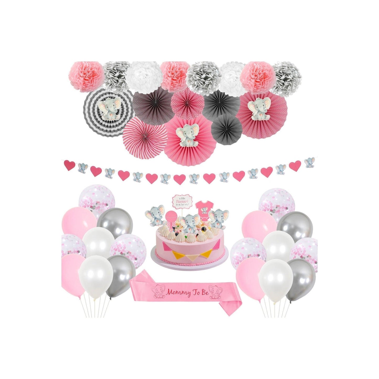 Elephant Baby Shower in Pink and Gray Party Kit, Elephant Baby Shower for Girl Complete Kit, Boy Baby Shower in Pink and Gray