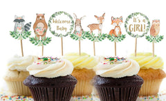 33 Woodland Animals Cupcake Toppers for Girls, Oh Baby Woodland Cupcake Toppers, Welcome Baby Cupcake Toppers, Its a Girl Cupcake Toppers