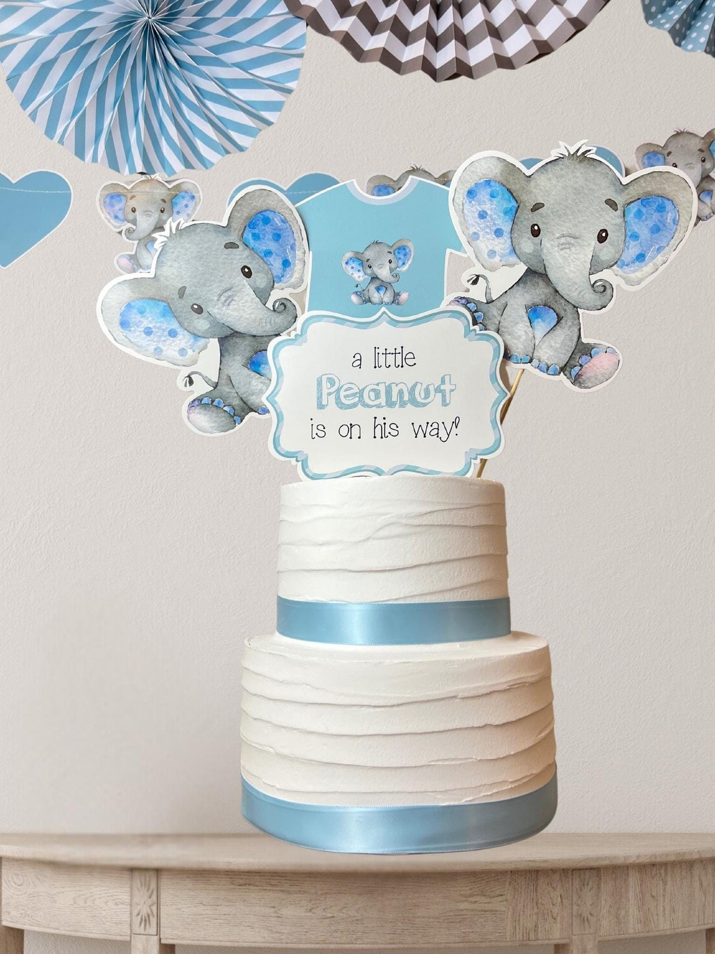 Elephant Baby Shower in Blue and Gray Party Kit, Elephant Baby Shower for Boy Complete Kit, Boy Baby Shower in Blue and Gray