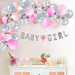 Baby Girl Balloon Garland Kit Pink and Gray with Balloon Banner (8 feet) Complete Set