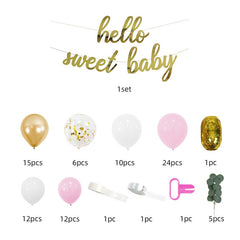 Pink and Gold Baby Shower Balloon Garland, Hello Sweet Baby Decorations, Pink and Gold Balloon Garland, Hello Sweet Baby Banner